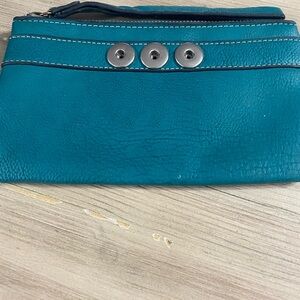 Chic Teal Leather Wallet with Silver Details